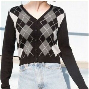 Brandy Elizabeth Argyle Sweater grey and black